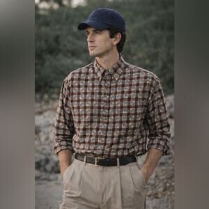 Vintage Guess Jeans Button-Down Shirt Size M 90’s Y2K Patchwork Brown/Tan